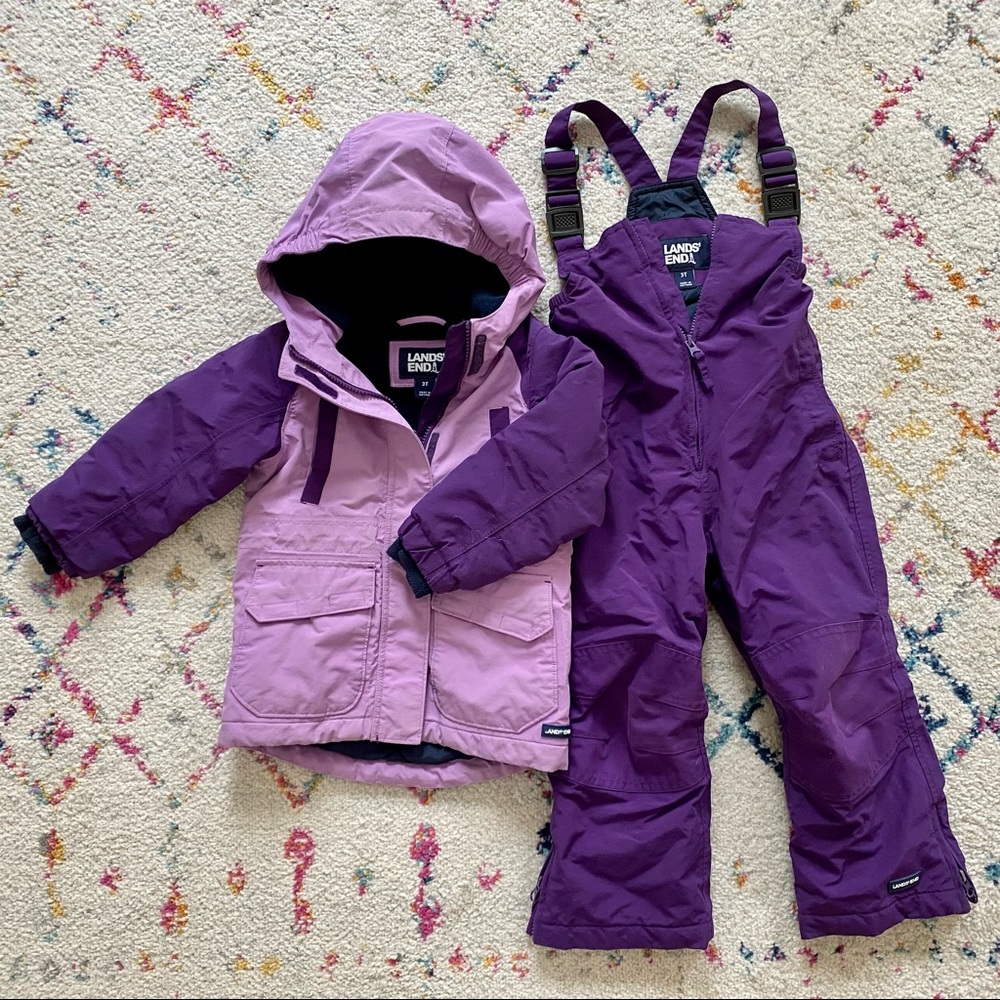Lands' End Purple Kids Jacket & Snow Pants Set